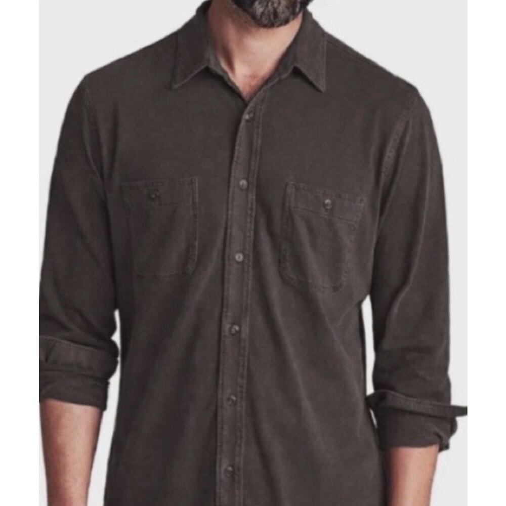 Faherty Men's knit season organic cotton Sweater Shirt Heather Twill M A004724